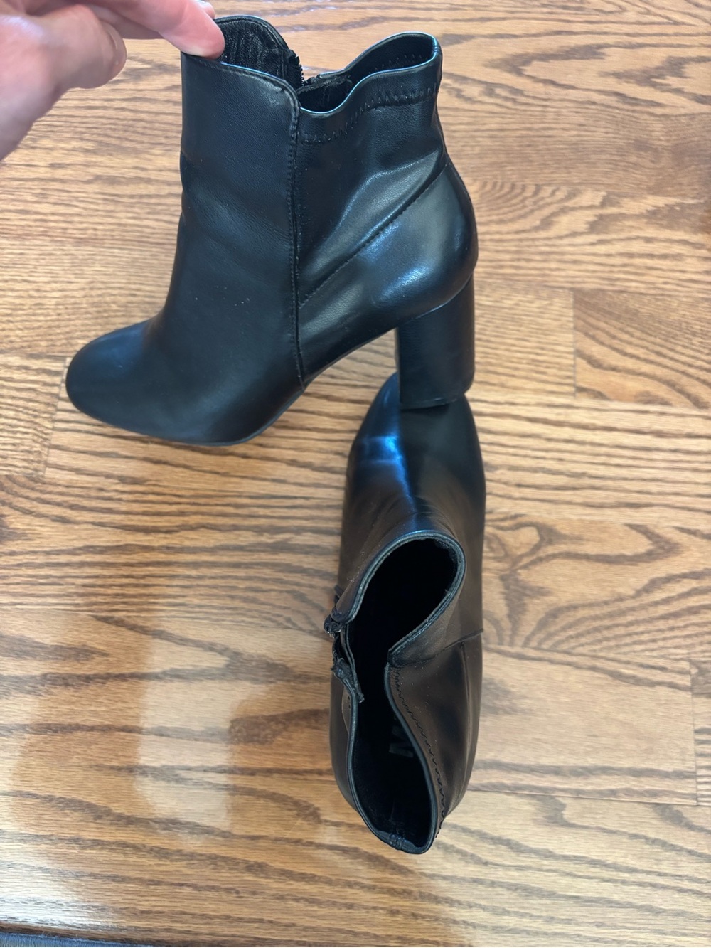 MIA Black Leather Ankle Booties with Block Heel